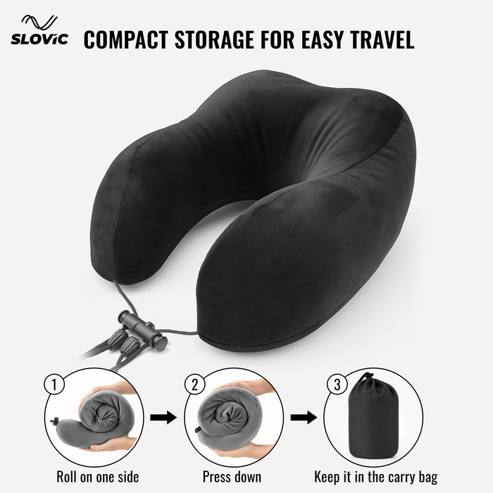 SLOVIC Neck Pillow for Travelling | Premium Memory Foam Pillow for Flight, Car, Bus, Train | 360° Neck Support with Soft Fabric | Travel Accessories | Includes Carrying Bag